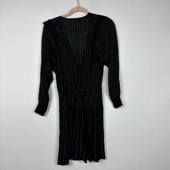 2/$30 ZARA Knit Gold Metallic Striped Fit and Flare Skimmer Dress Black #A0669 - Picture 5 of 9